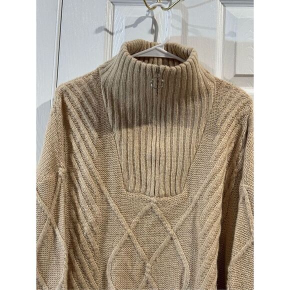 NWT SNDYS Jax Knit Cable Knit 1/4 Zip Up Cropped Cream Top Sweater Women’s L - Picture 8 of 16